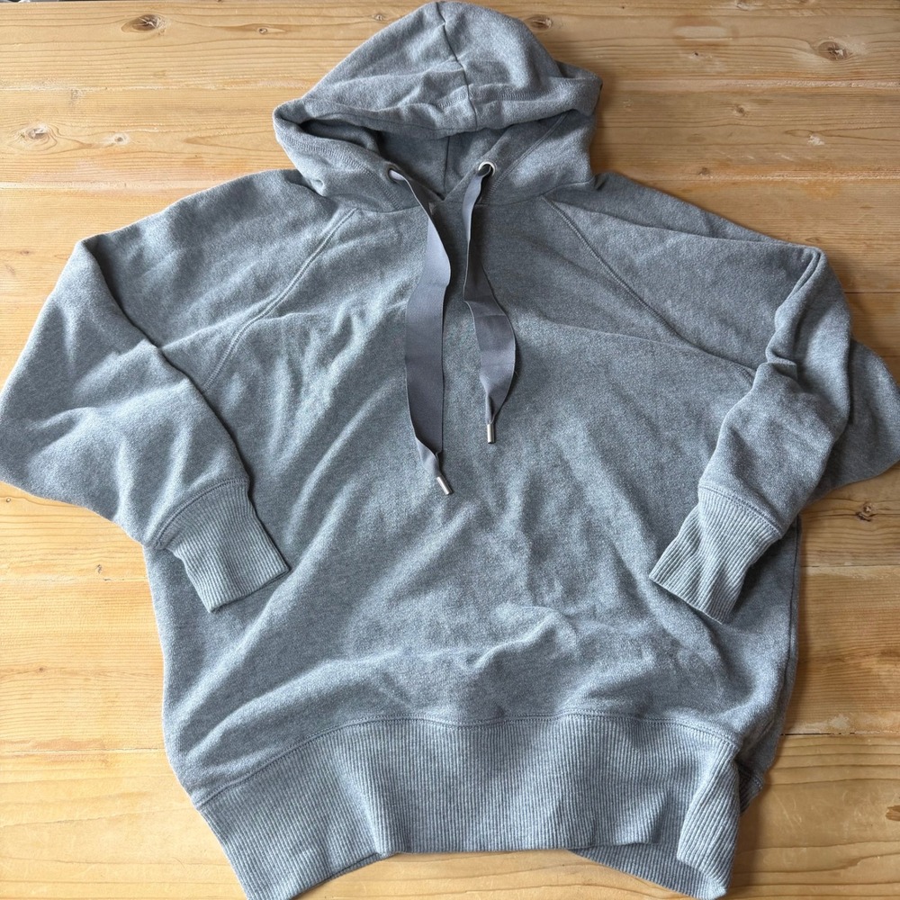 Aerie Womens XS Oversized Hoodie Heather Grey Ribbon Drawstring Sweatshirt‎